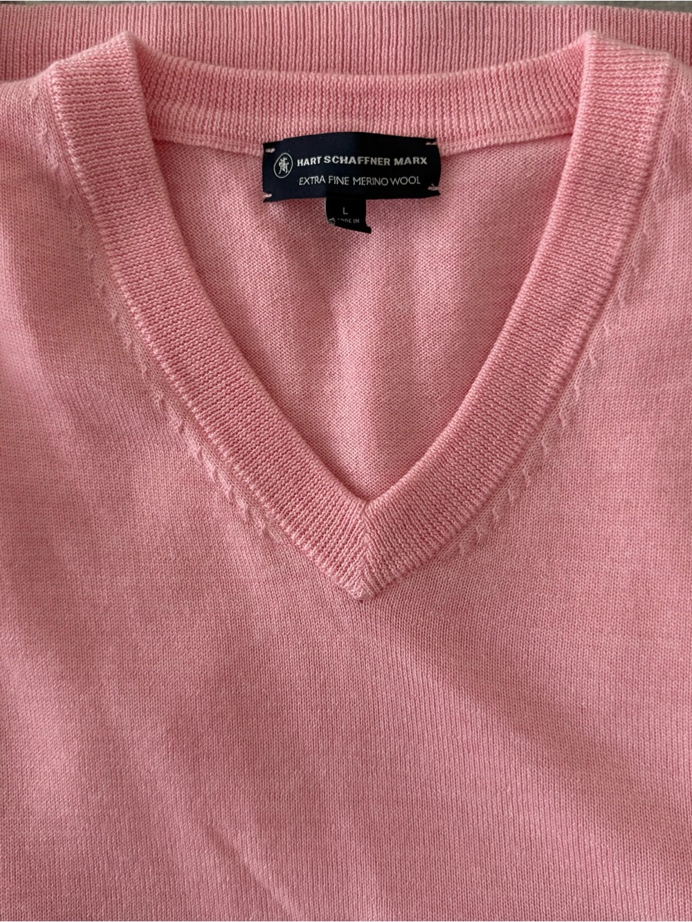 Hart Schaffner Marx Men Pink V-Neck Merino Wool Sweater